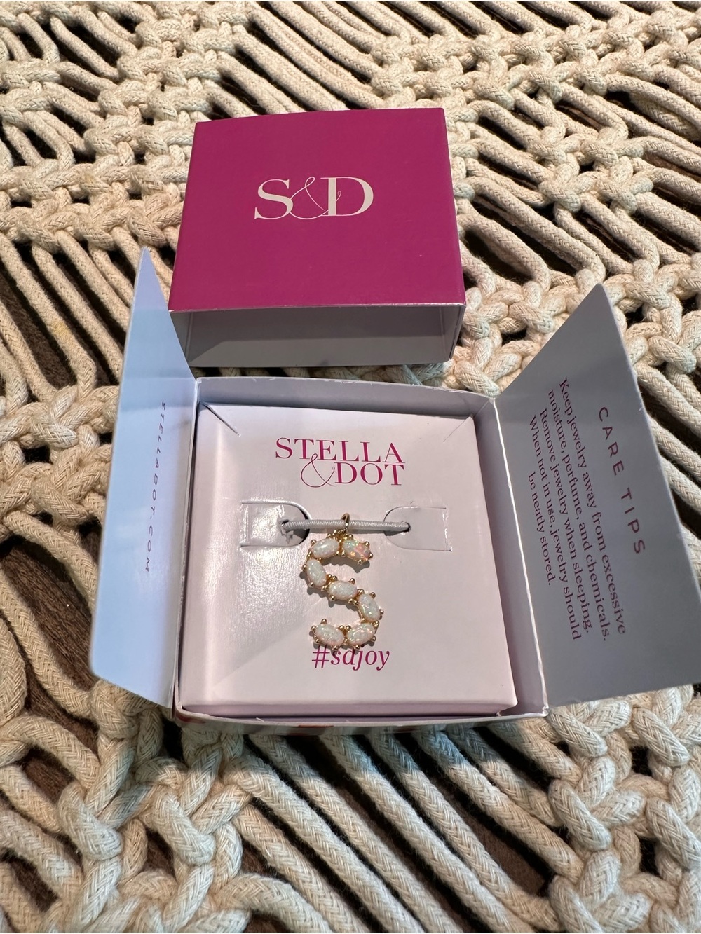 Stella & Dot Momento Opal Stone Letter in Gold S charm